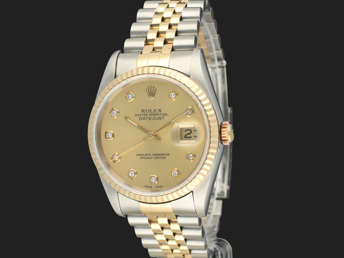 Rolex Datejust 36 Gold/Steel Champagne Diamond Dial 16233 (1)