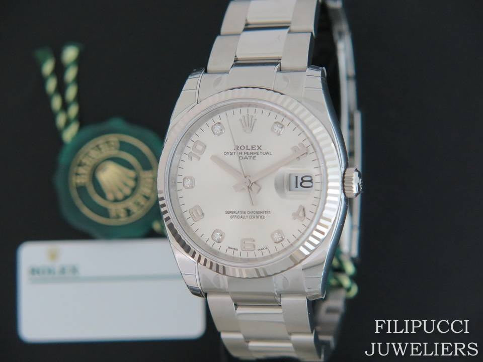 Rolex Date Silver Diamonds NEW 115234  (1)