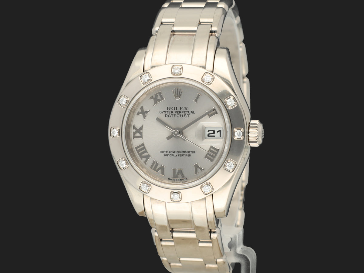 Rolex Lady-Datejust Pearlmaster White Gold Silver Roman Dial 80319 (1)
