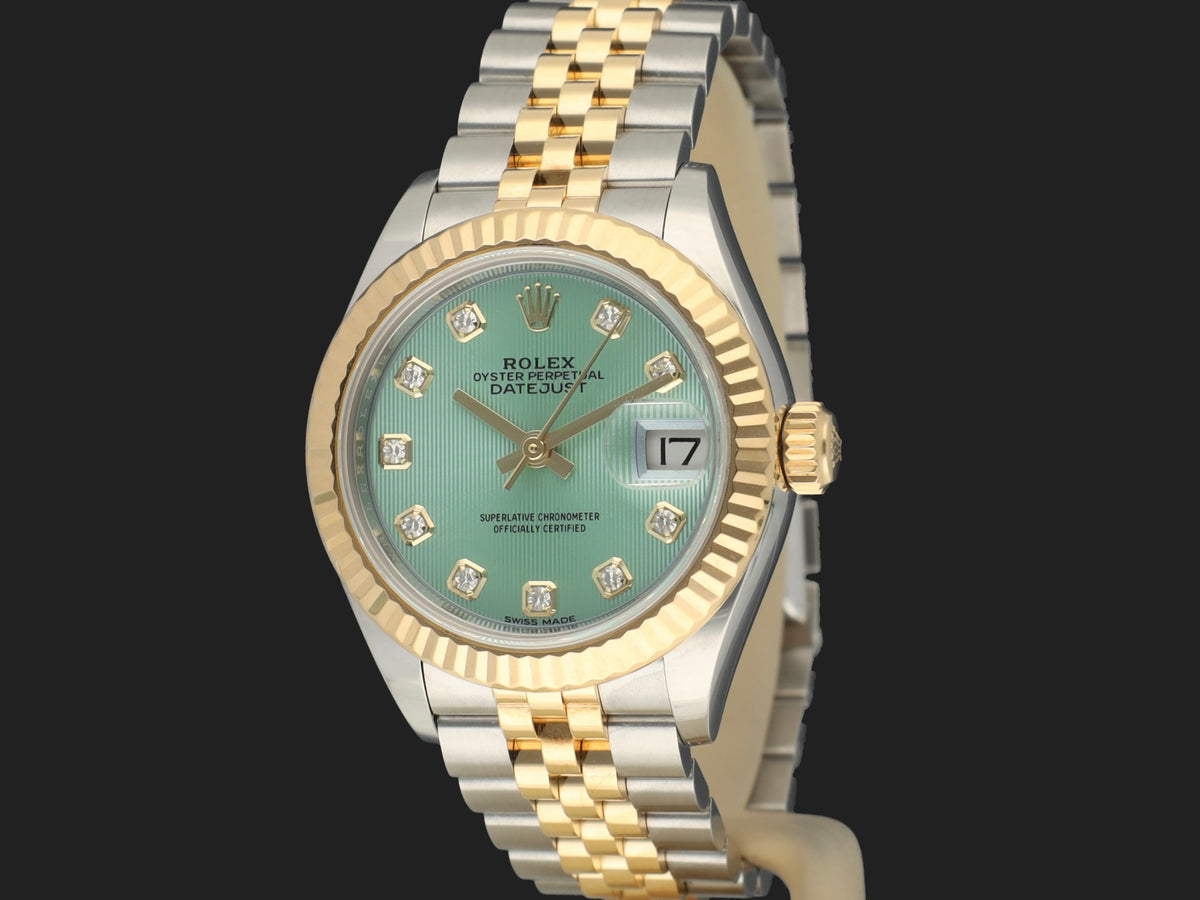 Rolex Lady-Datejust 28 Gold/Steel Mint Green Diamond Dial 279173 (1)