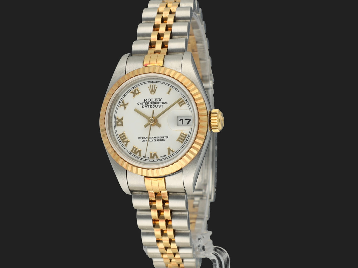 Rolex Lady-Datejust 26 Gold/Steel White Roman Dial 79173 (1)